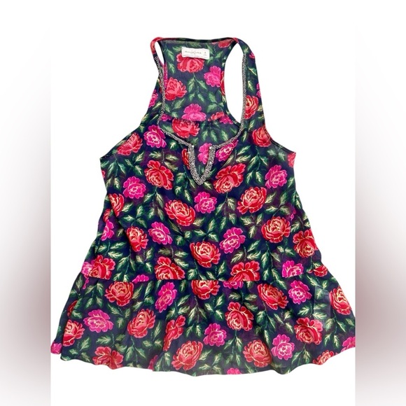 Abercrombie & Fitch Tops - Abercrombie & Fitch Floral Sleeveless peplum with beaded neckline Top sz M, 016